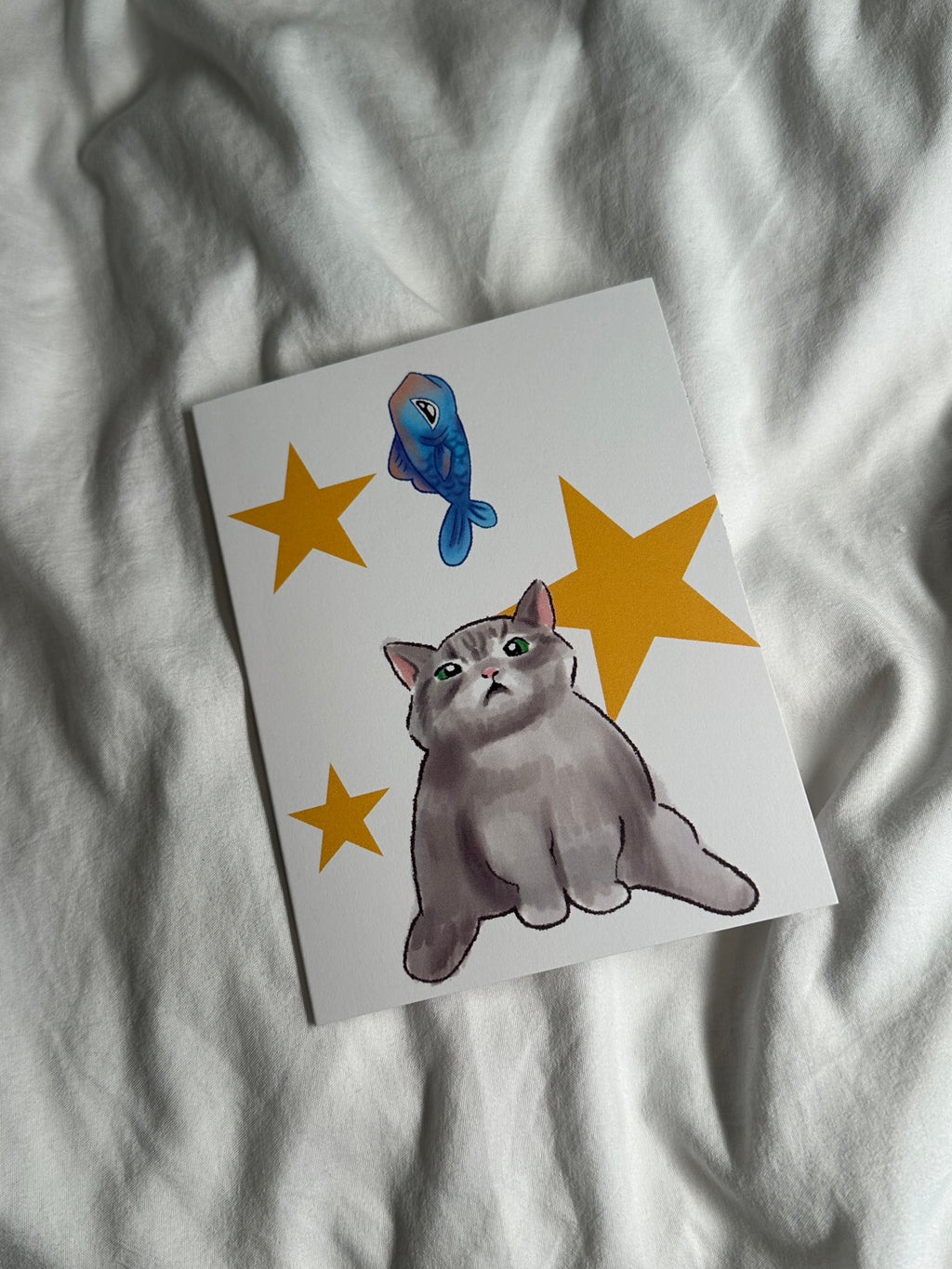 Fish cat greeting card print