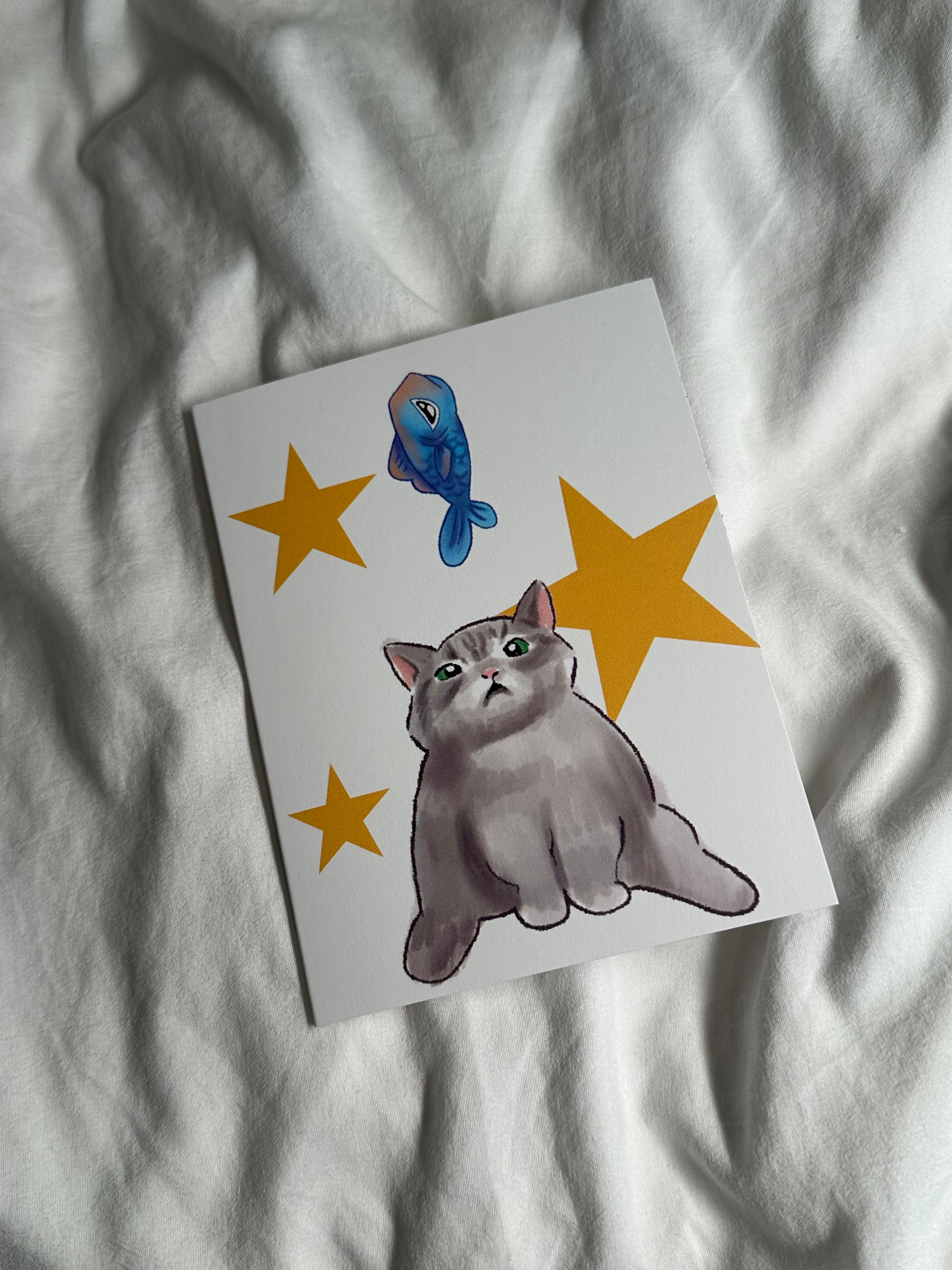 Fish cat greeting card print