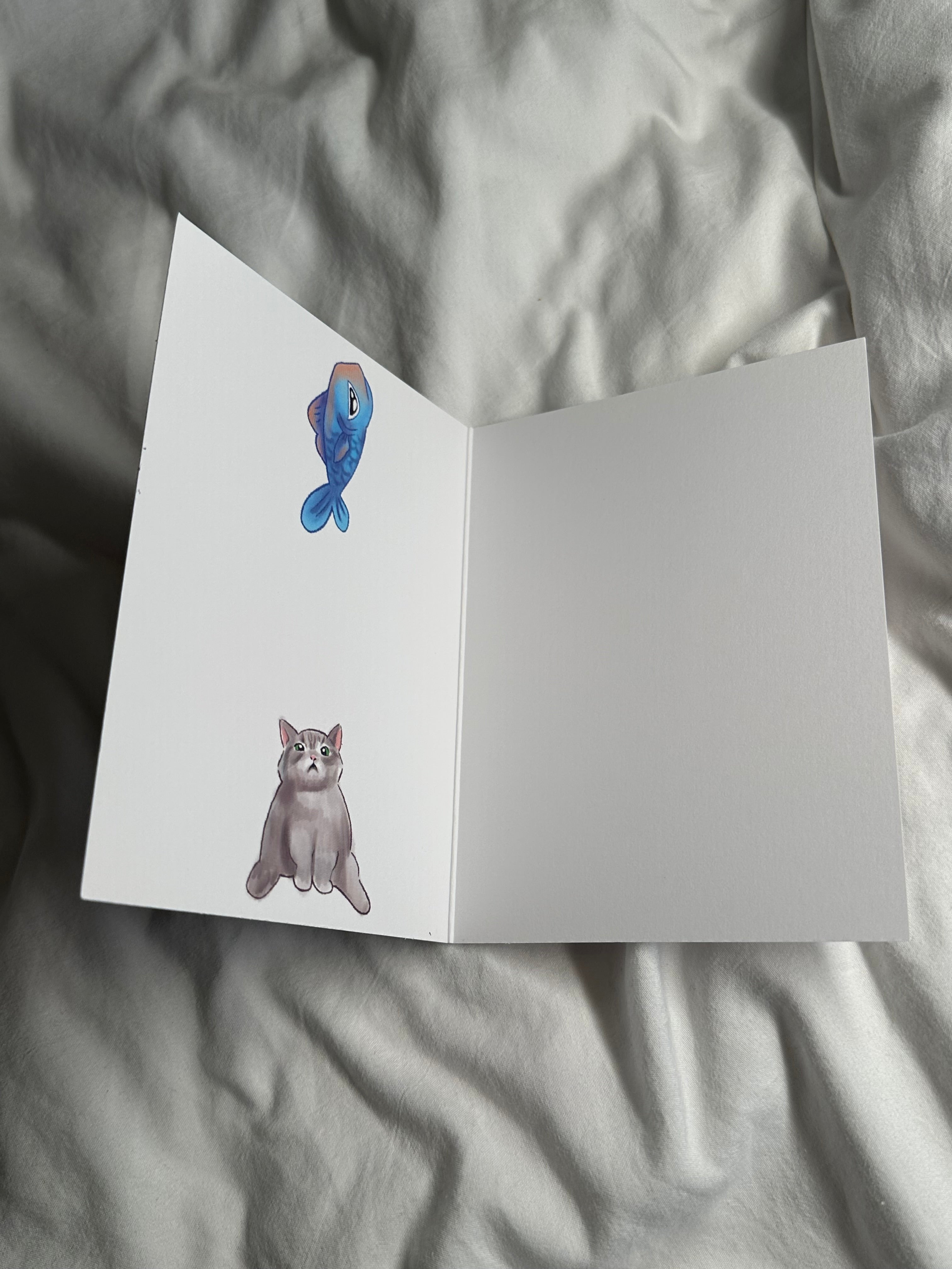 Fish cat greeting card print