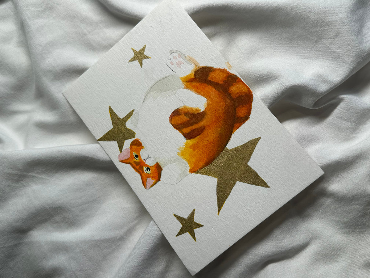 Watercolor orange cat postcard