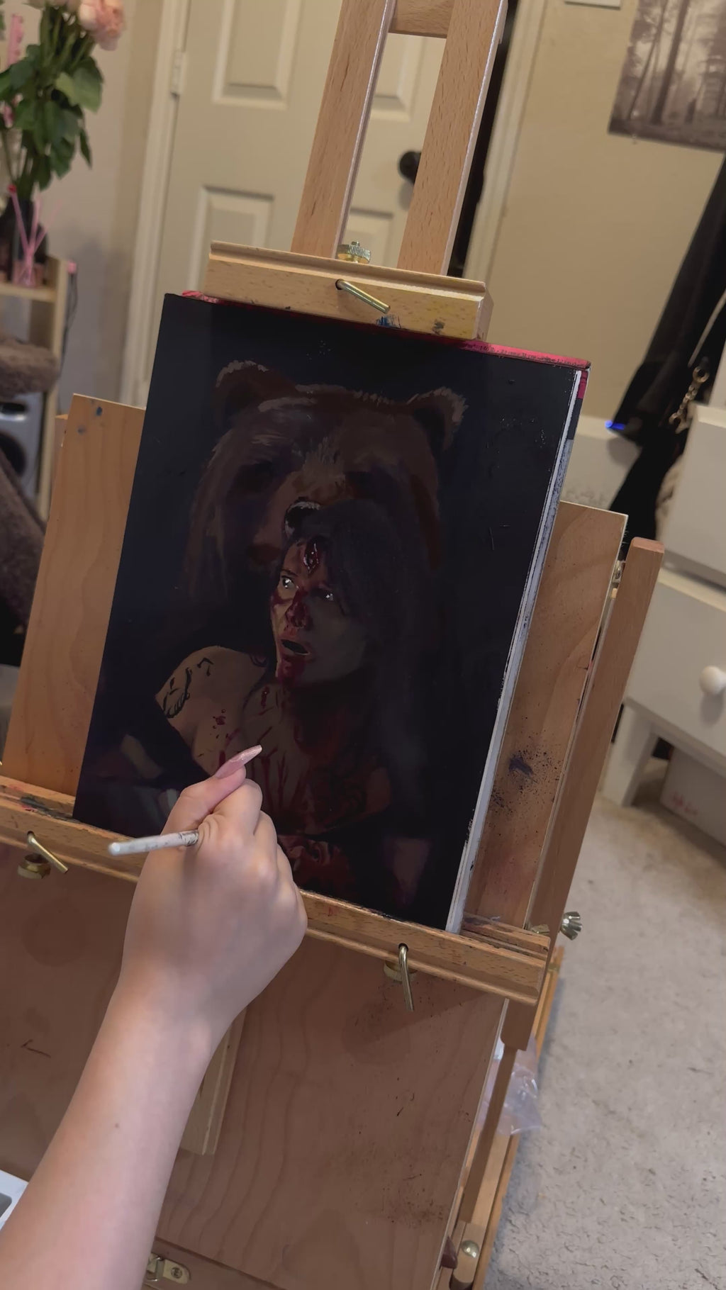 Original nikki and bear oil painting